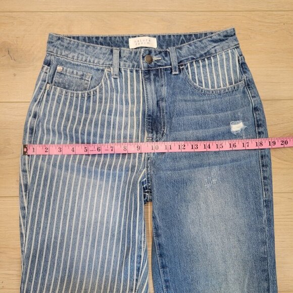 Cutoff Ankle Cropped Distressed Denim Striped Jeans Retro 90s - Picture 7 of 10